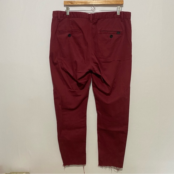 Dapper Boi Men’s 36 Burgundy Chino Pants Stretch Frayed Hem Casual Comfy - Picture 4 of 12